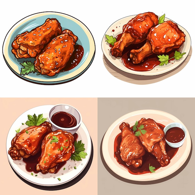 Vector baked chicken drumsticks with barbecue sauce