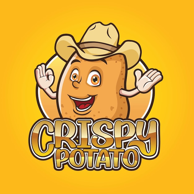 Дизайн логотипа запеченного картофеля Дизайн талисмана картофеля фри с ковбойской шляпой