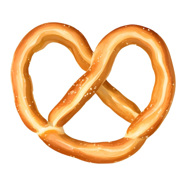 Vector baked pretzel pastry with salt detailed hand drawn illustration painting