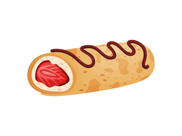 Vector baked roll stuffed with strawberries vector illustration on white background