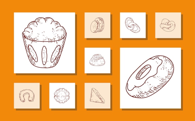 Baked sweet food sketch set