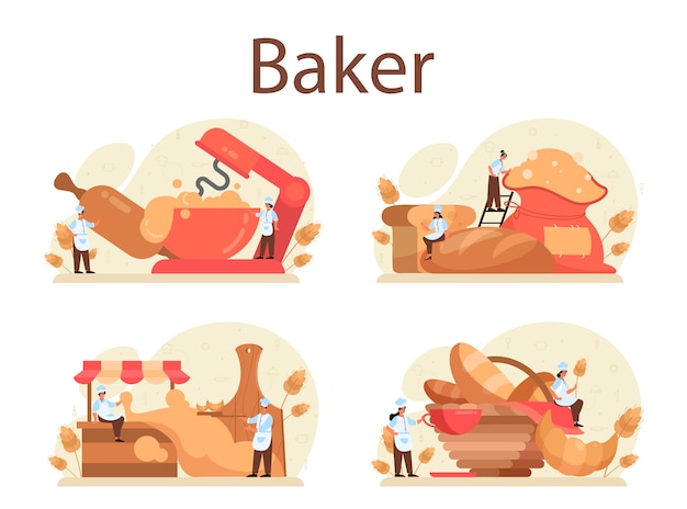 Vector baker concept set.