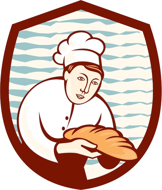 Baker Holding Bread Loaf Shield Retro