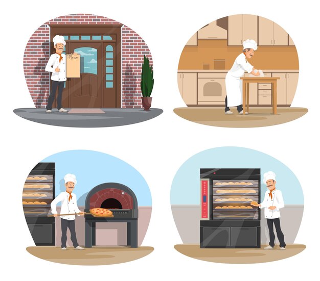 Vettore baker pizza e pasticcere icona del design da forno