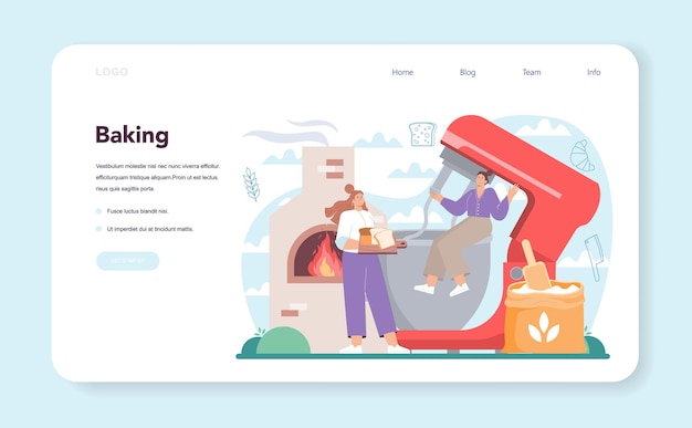 Веб-баннер или целевая страница Бейкера. Повар в униформе выпечки хлеба