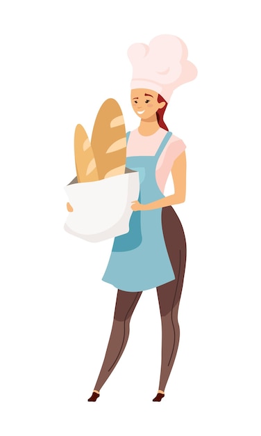 Vector baker with bread loaves semi flat color vector character