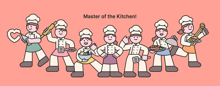 Vector パン屋たちはそれぞれ自分の道具を握ってクールなポーズをとっています