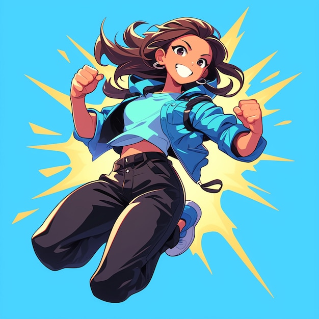 A Bakersfield girl goes parkour running in cartoon style