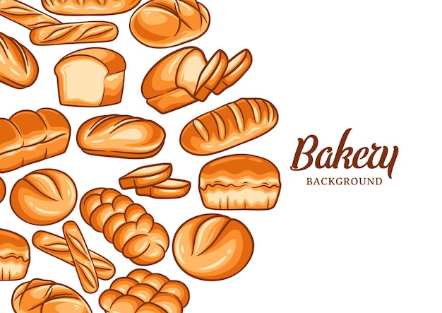 Sfondo di panetteria con illustrazione vettoriale di pane colorato. menu da forno o da forno