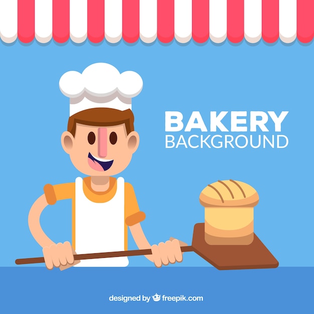 Vector bakery background with sweets in flat style