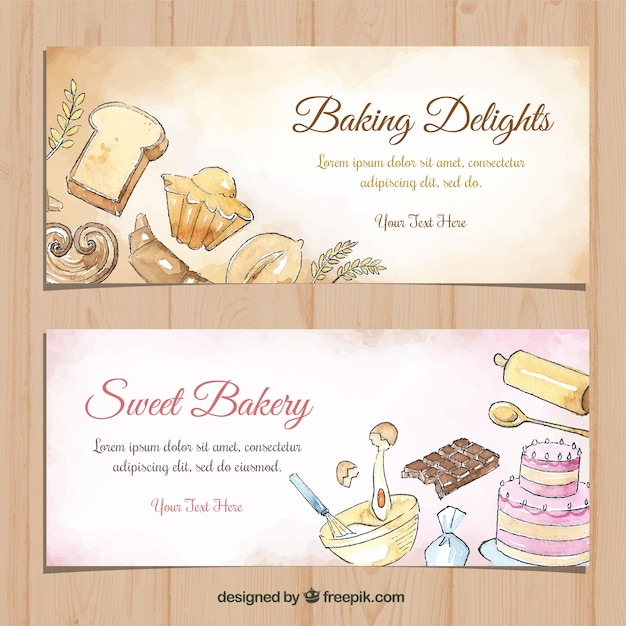 Bakery banners in watercolor style