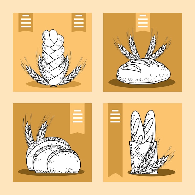 Vector bakery bread banner sketch style