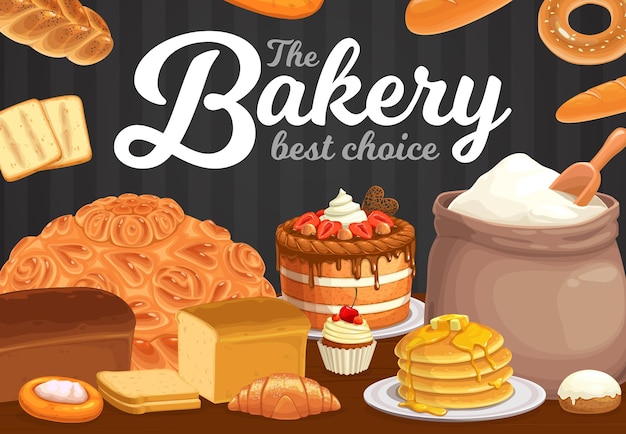 Vector bakery bread pastry desserts cafe vector poster