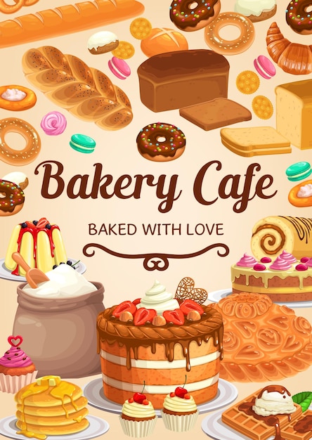 Vector bakery bread or pastry desserts vector poster