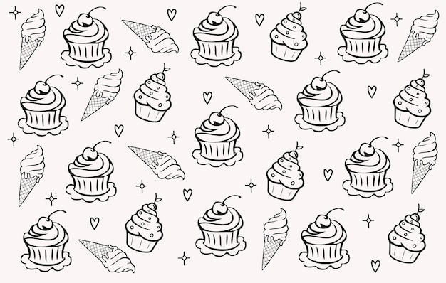 Vector bakery cake brown hand drawn doodle seamless pattern 007