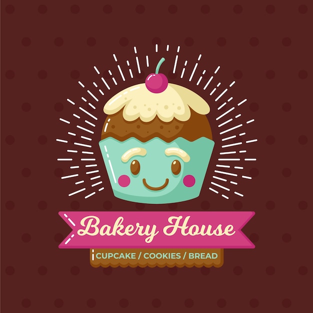 Bakery cake logo with cupcake