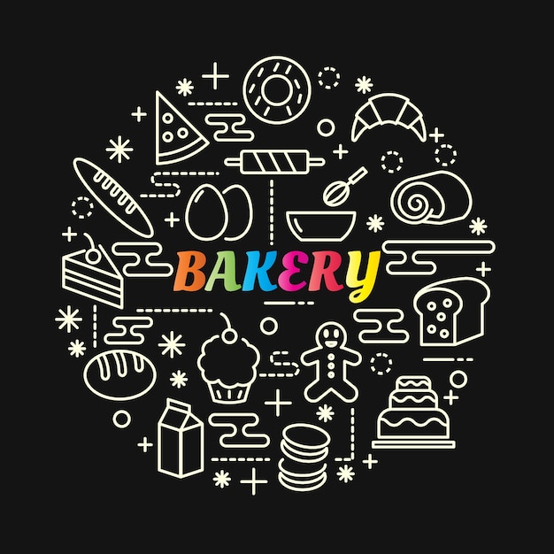 bakery colorful gradient with line icons set