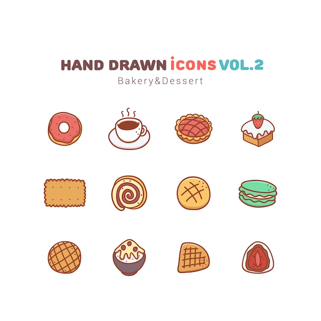 Bakery and dessert hand drawn icons