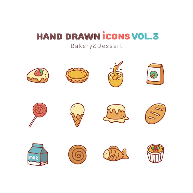 Bakery and dessert hand drawn icons