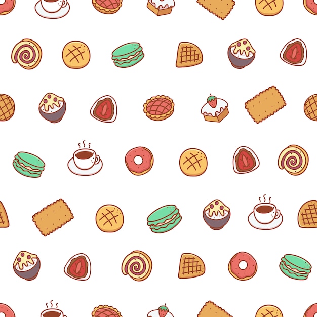 Modello senza cuciture disegnato a mano del dessert e del forno