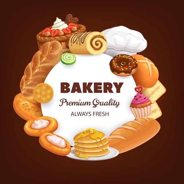 Bakery desserts and bread vector round banner