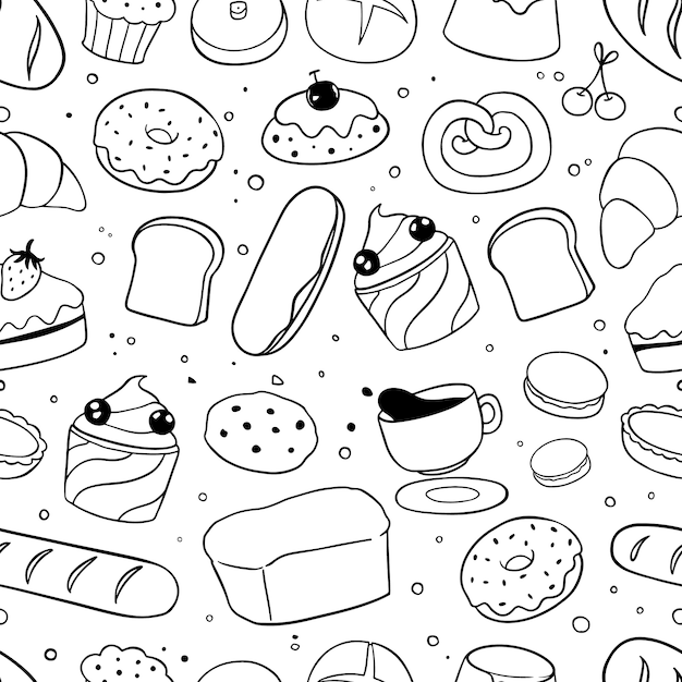 Vector bakery doodles seamless pattern