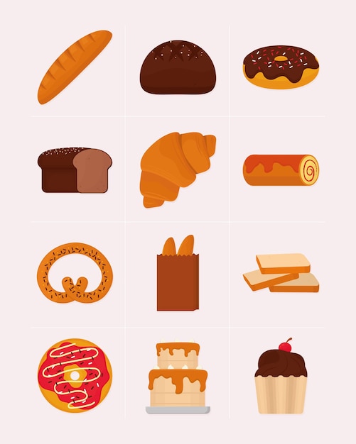 Vector bakery food icon set