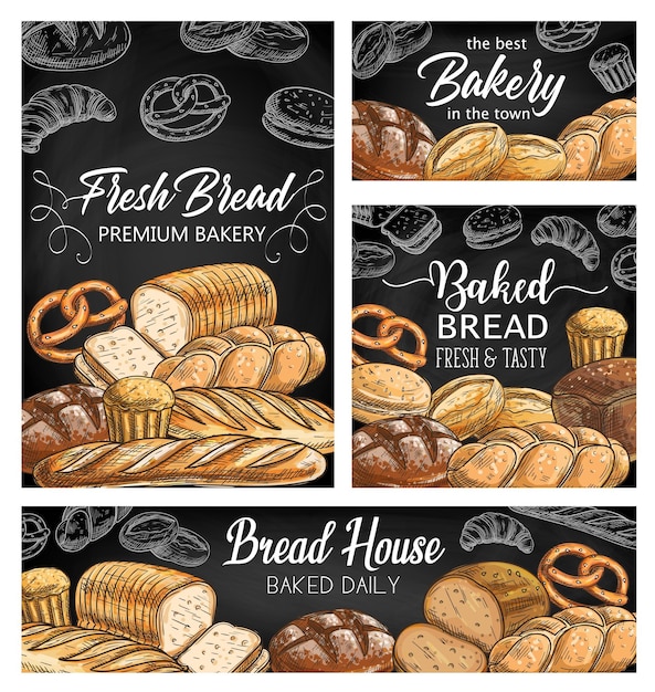 Vector bakery fresh bread sketch vector banners