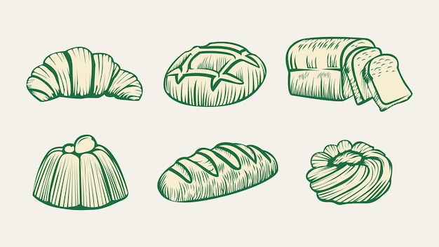 Набор иллюстраций для рисования хлебобулочных изделий