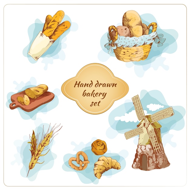 Bakery hand drawn decorative elements set