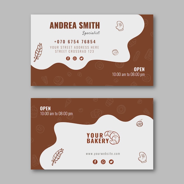 Vector bakery hand drawn flat business card