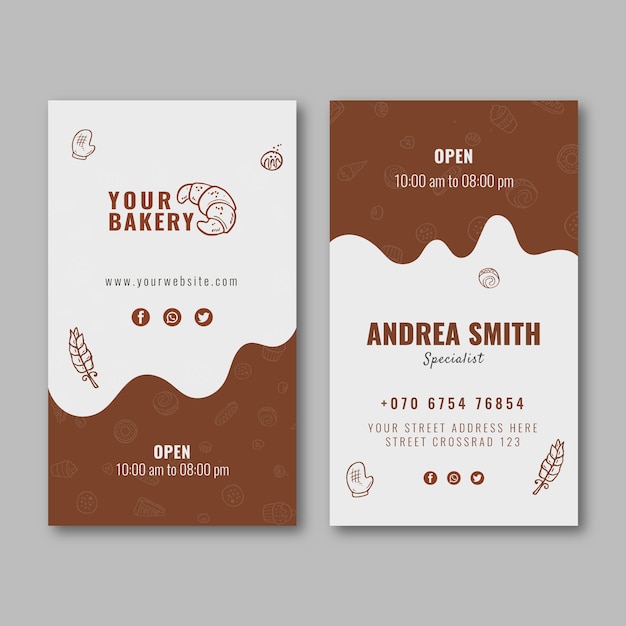 Vector bakery hand drawn flat business card