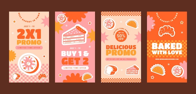 Vector bakery hand drawn ig stories collection