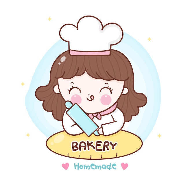 Vector bakery homemade girl decor chef cartoon hand drawn