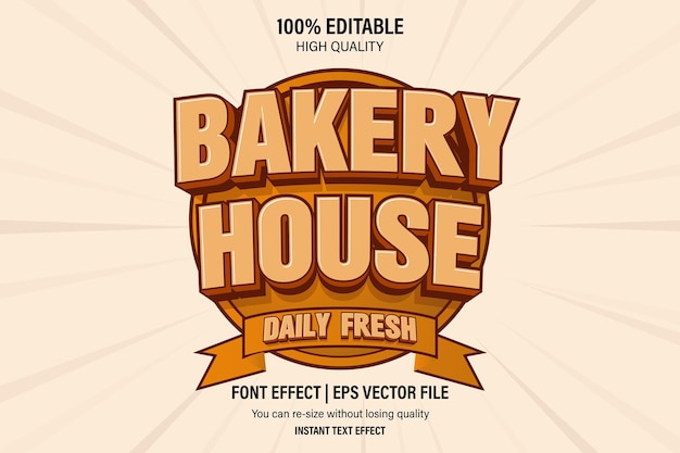 Bakery house logo 3d tradizionale cartoon template style premium vector, effetto testo modificabile