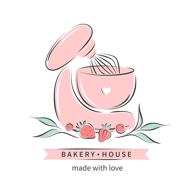 Bakery house. Set of tools for making cakes, cookies and pastries. Logo for confectionery or bakery.