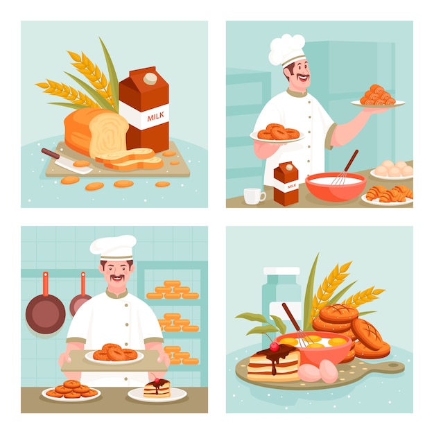 Vector bakery illustrations in flat design