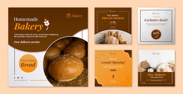 Vector bakery instagram post template set