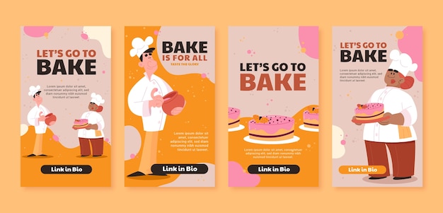 Vector bakery instagrams stories template set