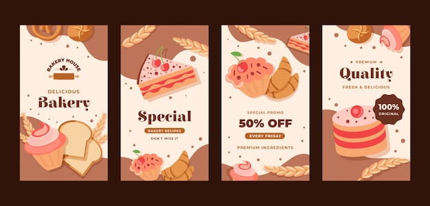 Vector bakery instagrams stories template set