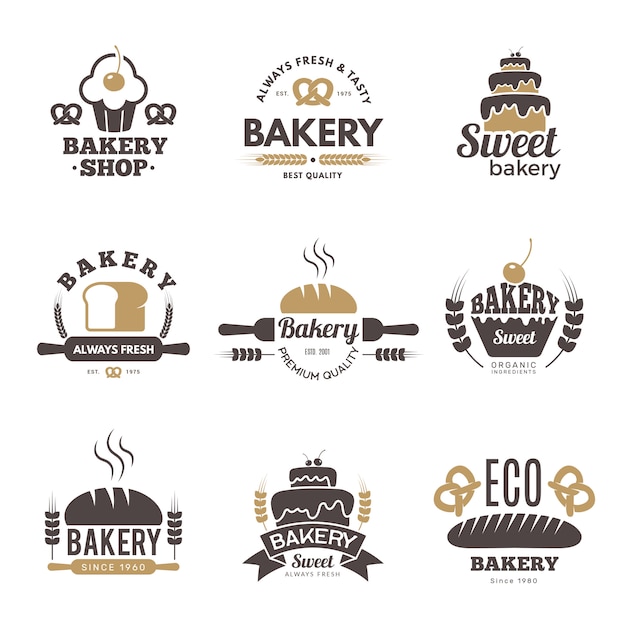 Vector bakery labels. cooking symbols kitchen illustrations for logo design