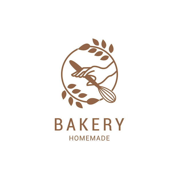 Bakery logo concept with whisk and rolling pin premium vector