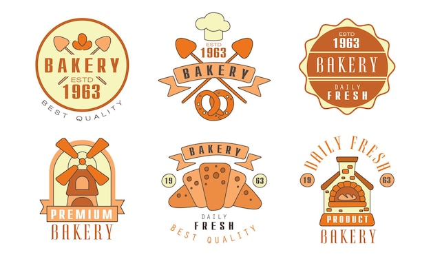 Vector bakery logo design collection fresh bread best quality vector illustration on white background