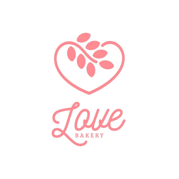 Vector bakery logo design with wheat and love shape