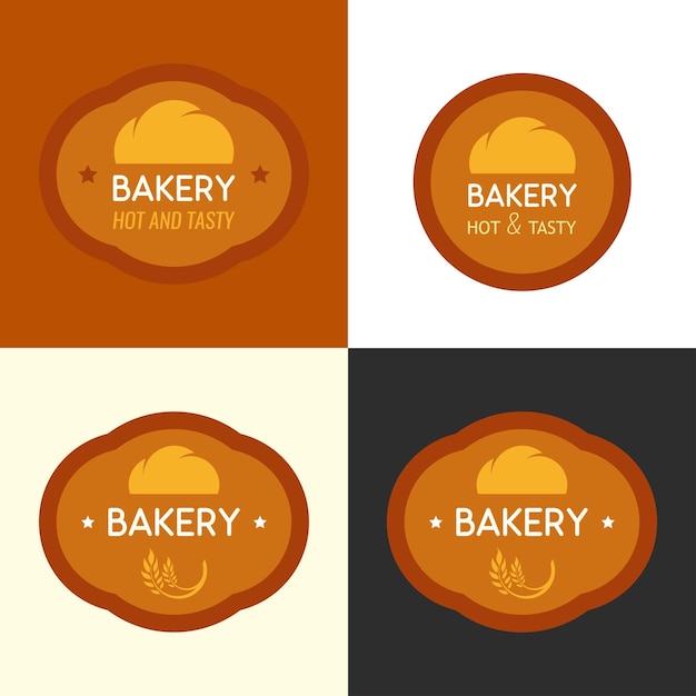 Bakery logo with Bun Set of Badge emblem in brown colors isolated on different colors