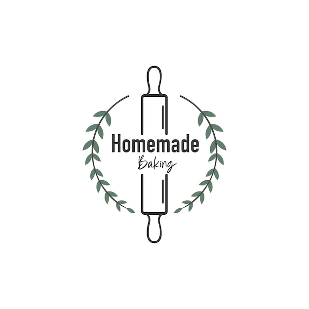 Bakery logo with rolling pin and rosemary on white background