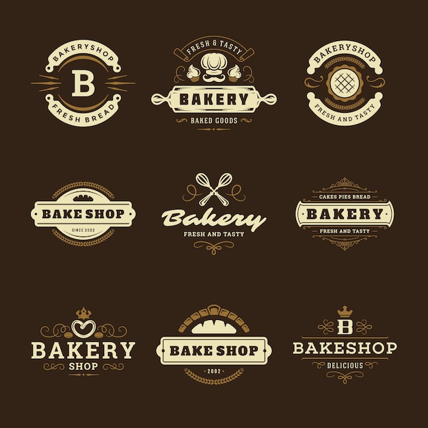 Bakery logos and badges design templates set illustration