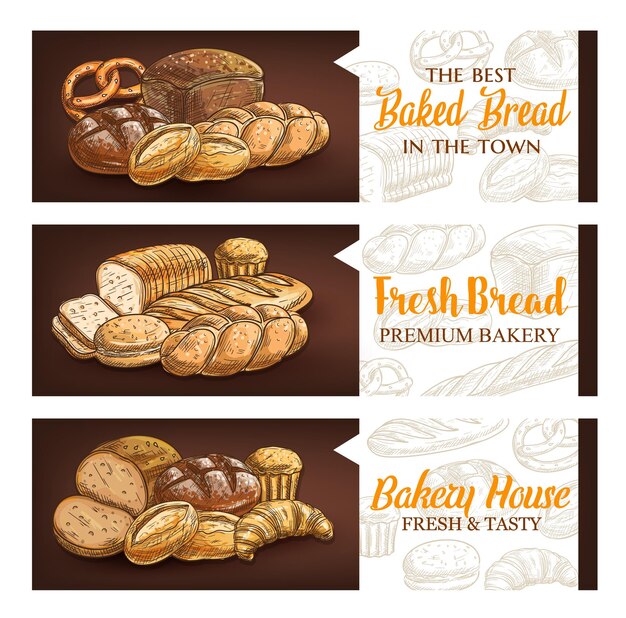 Vector bakery and pastry shop products banners