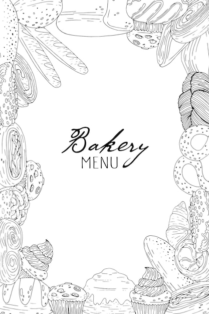 Vector bakery poster with hand drawn elements and lettering on a white background