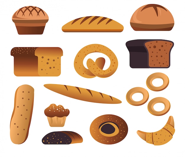 Vector bakery product, bread and pastry food